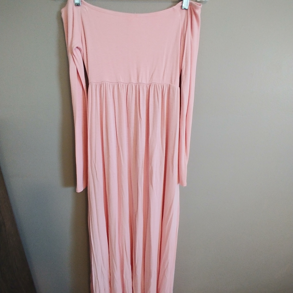 Pink Blush off the shoulder maxi